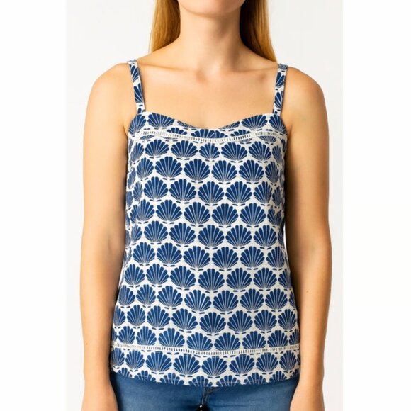 Kate Spade Blue Shell Print Sleeveless Cotton Tank Top Women’s Size L - Picture 1 of 6